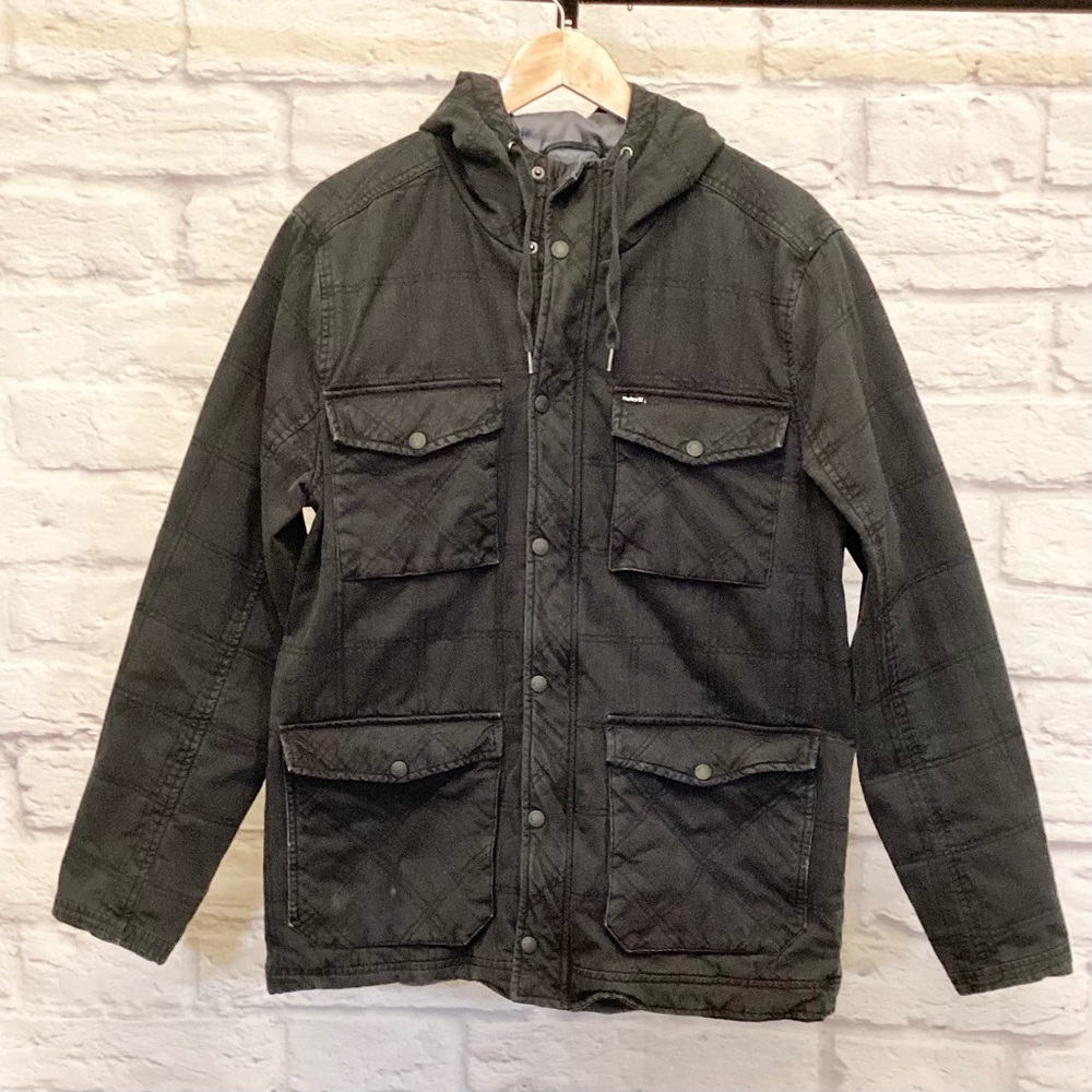 Hurley Lg Canvas Chore Barn Jacket Men’s Faded Black Pockets Hooded Small Flaw - Picture 12 of 12